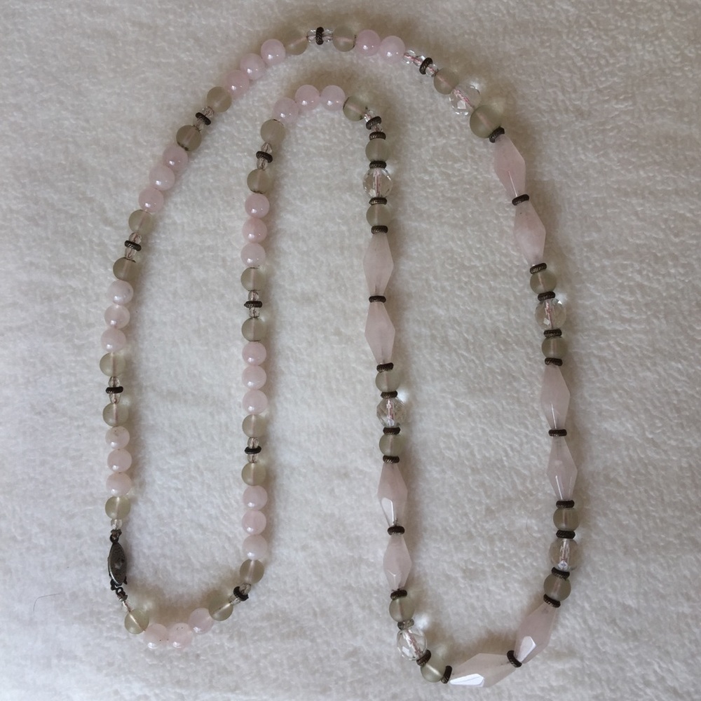 Vintage Necklace, glass beads, long style in multicolor pink gray tones